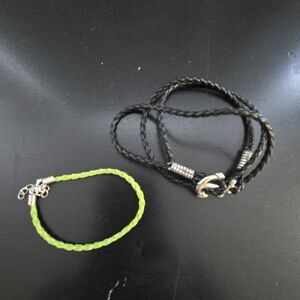 Black Wrap Around Braided Bracelet With Anchor Closure
